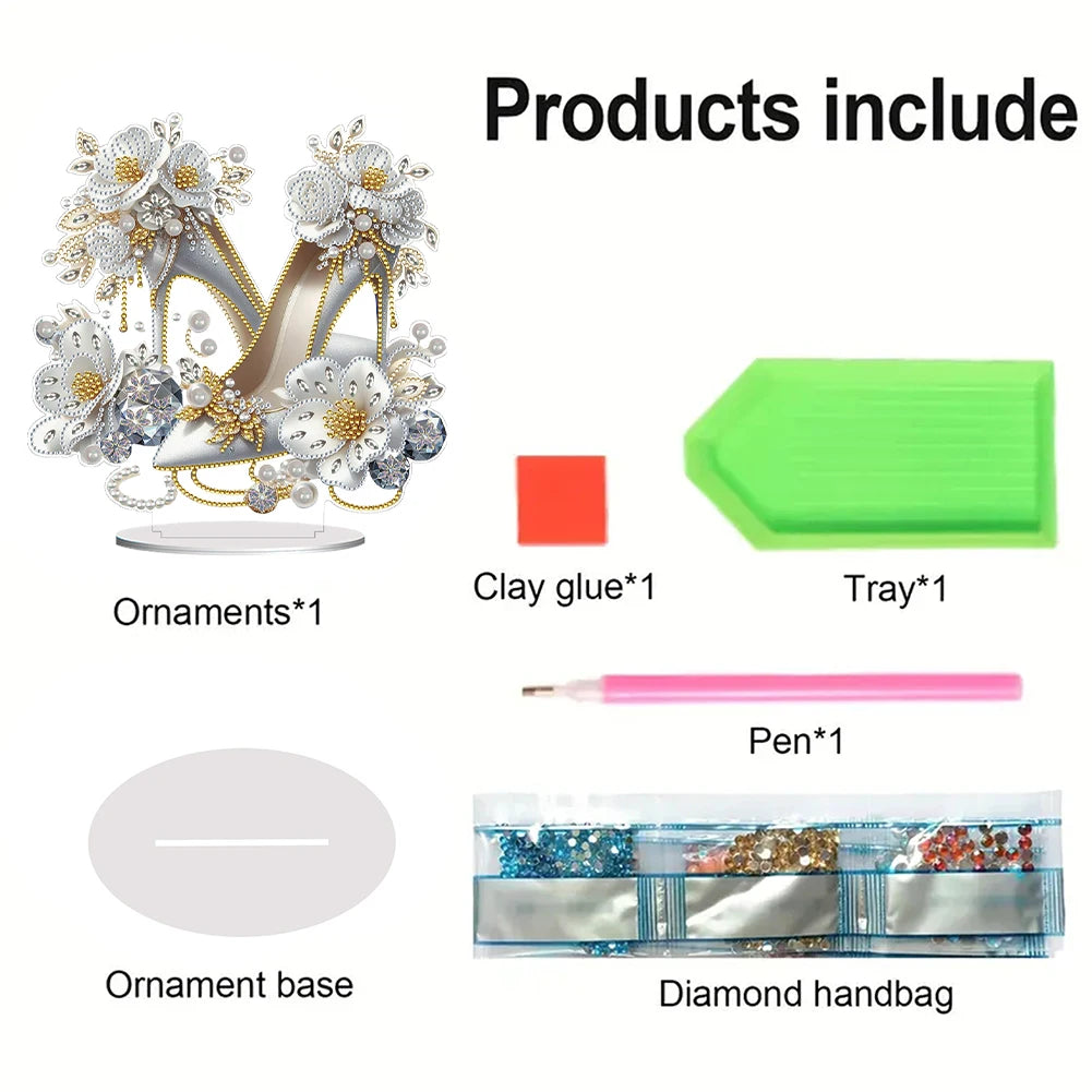 Acrylic Special Shape Elegant High Heels Desktop Diamond Art Kits 5D DIY Diamond Art Tabletop Decorations for Home Office Decor