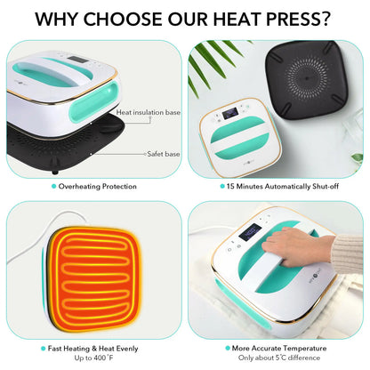 HTVRONT 10X10inch Square Heat Press Machine. DIY T-shirts, clothes, bags.