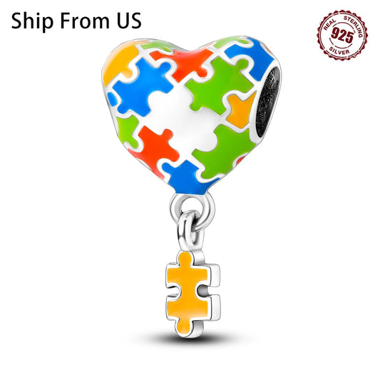 925 Sterling Silver Colorful patchwork heart shape Beads Fit Pandora Bracelets Necklace Women Gift DIY Jewelry Making Accessory