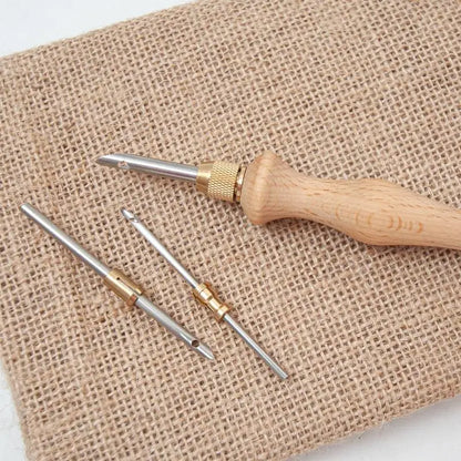 Adjustable Knitting Punch Needle DIY Stitching Needle Threader Magic Wooden Handle Sewing Accessories