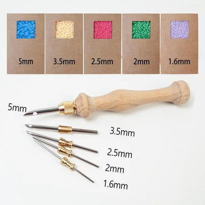 Adjustable Knitting Punch Needle DIY Stitching Needle Threader Magic Wooden Handle Sewing Accessories