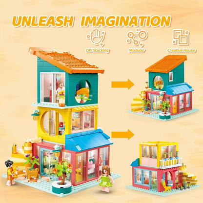 571PCS Colorful Stacking House Kitchen Bedroom Living Room DIY Stacking Building Modular