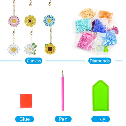 6pcs/set DIY Fox Little Dinosaur Diamond Painting Keychain Handmade Diamond Keychains Rhinestone Pendant Point Drill Key Ring