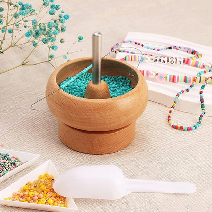 Wooden Bead Spinner Holder Quickly Beading Bowl Kit Bracelet Maker Stringing Wooden Crafting Clay Beads Spinner DIY Beads Kit