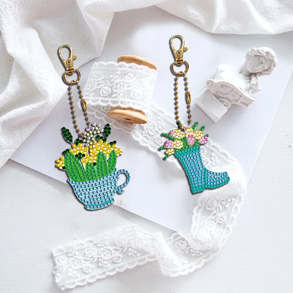 6pcs/set DIY Fox Little Dinosaur Diamond Painting Keychain Handmade Diamond Keychains Rhinestone Pendant Point Drill Key Ring